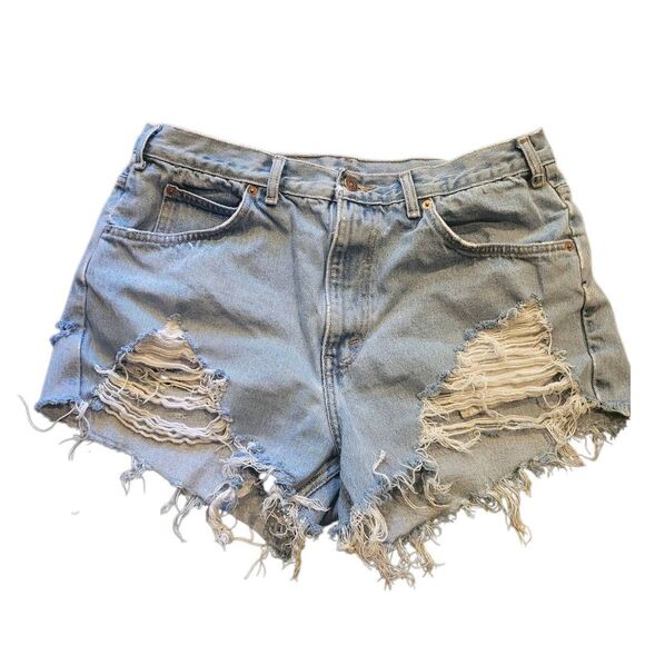 Levi's Shorts Women's 16 Blue Vintage Orange Tab Distressed Ripped Upcycled - Picture 1 of 5